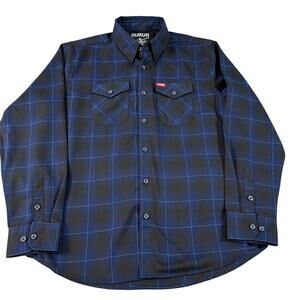 Dixxon Flannel Shirt Mens XL Blue Black Plaid The Purpose Cholo Biker Workwear